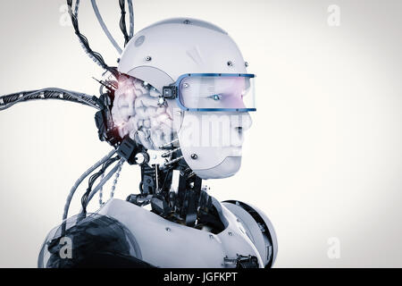 3d rendering robot with brain and wires Stock Photo