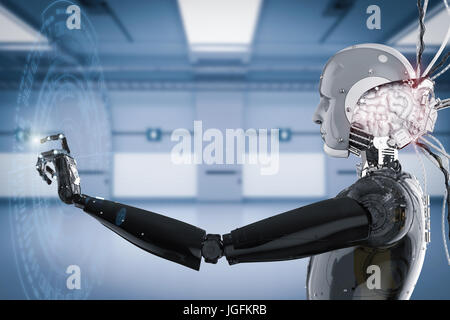 3d rendering robot working with virtual display Stock Photo