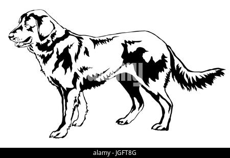 Decorative portrait of standing in profile dog shepherd, vector isolated illustration in black color on white background Stock Vector