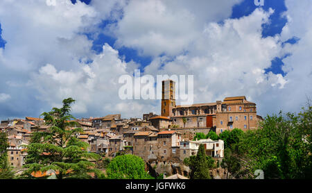 Panoramic view of the ancient medieval city of Sutri with Saint Mary of the Assumption cathedral at the top, near Rome