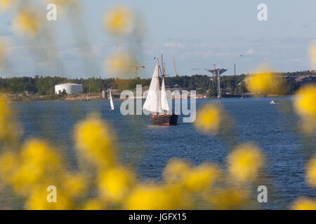 Fortress, world heritage, haven, Helsinki at blue sky, sailing Stock Photo