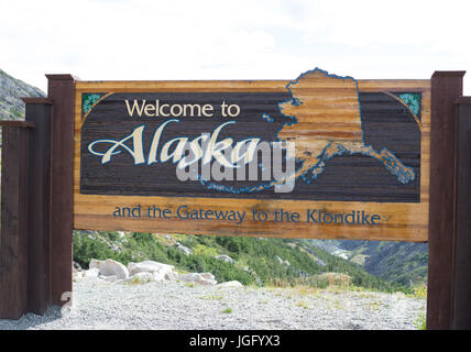 Welcome to Alaska wood sign Stock Photo