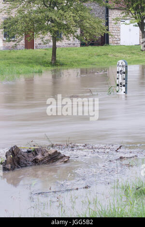 Heavy winds and rainfall causes chaos to North Yorkshire rural village. Stock Photo