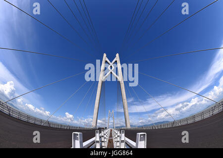 Zhuhai, Zhuhai. 7th July, 2017. Photo taken on July 5, 2017 shows the Hong Kong-Zhuhai-Macao Bridge under construction. The main structure of world's longest cross-sea bridge linking Hong Kong, Zhuhai, and Macao was finished on July 7, 2017. The main structure measures 29.6 kilometers, consisting of a 22.9-km bridge section and 6.7-km underground tunnel. The bridge's total length is 55 kilometers. It has taken seven years to build the bridge, which will be open to traffic at the end of the year. Credit: Liang Xu/Xinhua/Alamy Live News Stock Photo