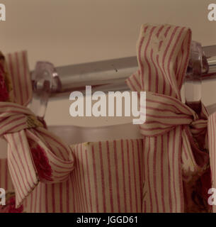 Closeup of striped curtains with tie attachments Stock Photo