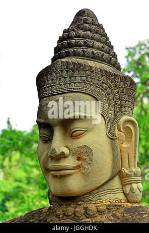 Cambodia Siem Reap Bayon majestic carved stone figure on the walkway Stock Photo