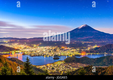 Mt. Fuji, Japan over lake Kawaguchi on an autumn morning. Stock Photo