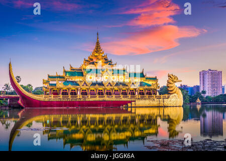 Yangon, Myanmar at Karaweik Palace in Kandawgyi Royal Lake. Stock Photo