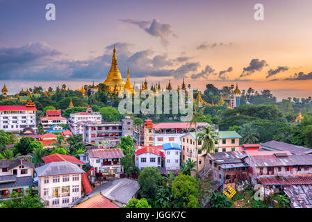 Yangon, Myanmar skyline with Shwedagon Pagoda. Stock Photo