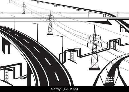 Different infrastructural Installations  - vector illustration Stock Vector