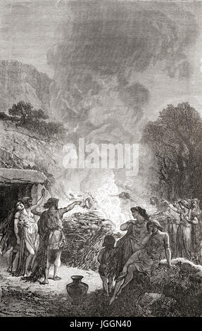 A funeral during the Iron Age.  From L'Homme Primitif, published 1870. Stock Photo