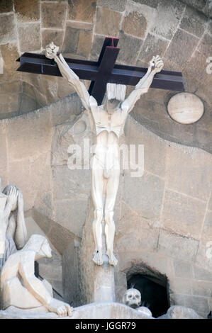 BARCELONA, SPAIN, APRIL 27,  2010. Visiting Sagrada Familia build by Gaudi. Exterior detail. Stock Photo