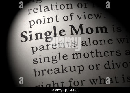 Fake Dictionary, Dictionary definition of the word Single Mom. including key descriptive words. Stock Photo