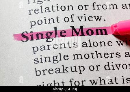 Fake Dictionary, Dictionary definition of the word Single Mom. including key descriptive words. Stock Photo