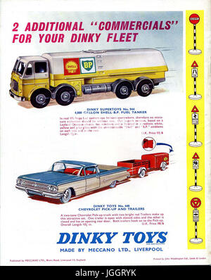 Meccano Magazine - Full page colour Dinky Toy adverts - 1963 - Realistic toys in competition with Corgi models that were increasing in popularity. Stock Photo