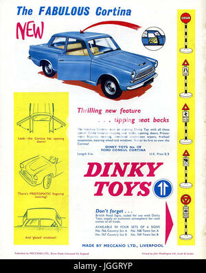 Meccano Magazine - Full page colour Dinky Toy adverts - 1963 - Realistic toys in competition with Corgi models that were increasing in popularity. Stock Photo