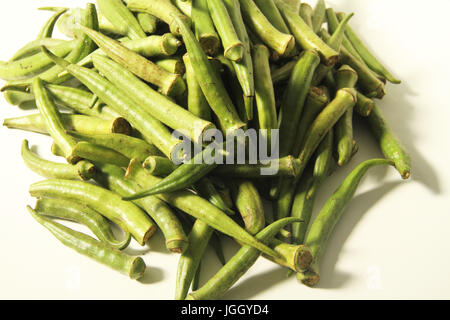 Okra, organic, 2016, City, Bom Sucesso, Minas Gerais, Brazil. Stock Photo