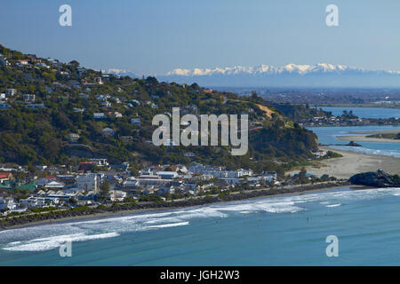 Sumner Beach, Christchurch, and the Southern Alps, Canterbury, South Island, New Zealand Stock Photo