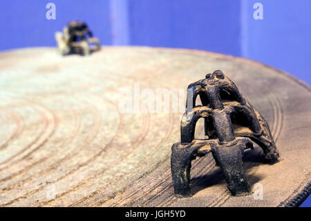 Handle figure, Dong Son bronze drum top, Lao National Museum, Samsethai Road, Vientiane, Laos Stock Photo