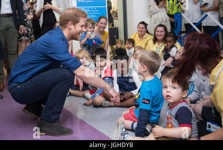 Prince Harry meets staff, patients and their families during a visit to Leeds Children's Hospital, on the second day of his two-day visit to the city. Stock Photo