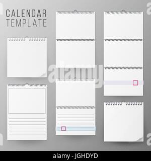 Calendar Template Set Vector. Realistic Calendar Blank Hanging On A Wall. Blank Office Calendar Mock Up. Realistic Sheets Of Paper. Empty Mock Up. Vector illustration Stock Vector