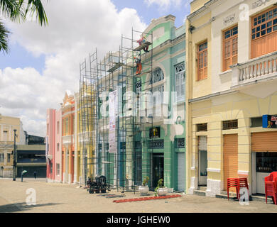 Joao Pessoa, PB, Brazil - December 7, 2016: Historic center of Joao Pessoa city. Very old house in the vintage style being restored. Restoration of ol Stock Photo