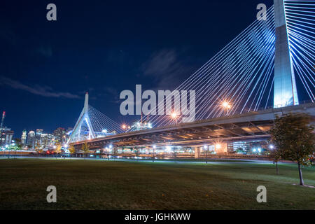 Leonard P Zakim Bridge or Bunker Hill Bridge over the Charles River in Boston Massachusetts Stock Photo