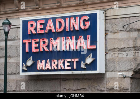 PHILADELPHIA, PA - MARCH 2016: Reading Terminal Market is a historic food and produce market located at 12th & Arch streets in Philadelphia, Pennsylva Stock Photo