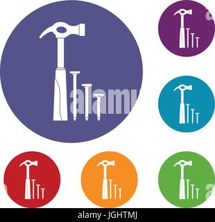 Hammer and nails icons set Stock Vector