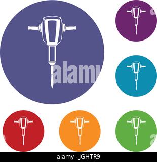 Pneumatic plugger hammer icons set Stock Vector