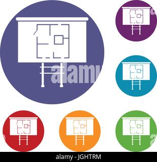 Project of house on a board icons set Stock Vector