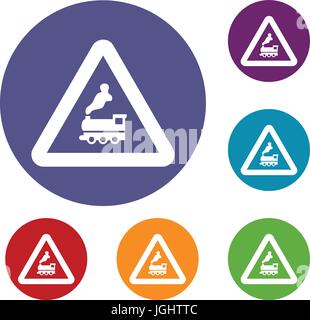 Railway crossing without barrier icons Stock Vector
