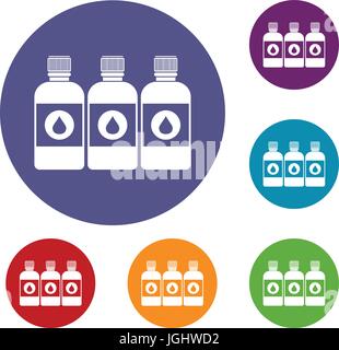 Printer ink bottles icons set Stock Vector