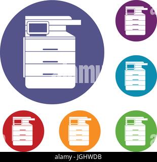 Multipurpose device, fax, copier and scanner icons Stock Vector