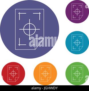 Printer marks on a paper icons set Stock Vector