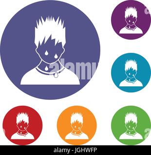 Sweaty man icons set Stock Vector