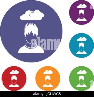 Depressed man with dark cloud over his head icon Stock Vector Image ...