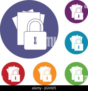 Folders with padlock icons set Stock Vector