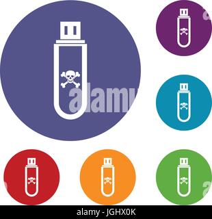 Infected USB flash drive icons set Stock Vector