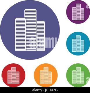 Skyscrapers in Singapore icons set Stock Vector