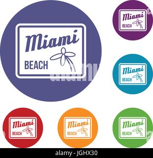 Miami beach icons set Stock Vector