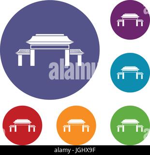 Pagoda icons set Stock Vector