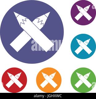 Two crossed pencils icons set Stock Vector