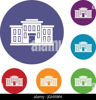 School building icons set Stock Vector