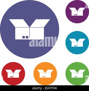 Opened cardboard box icons set Stock Vector