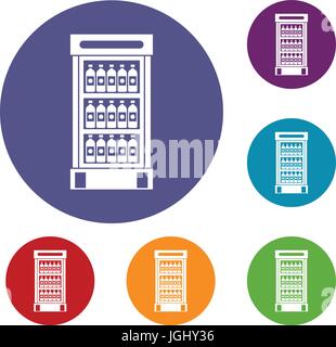 Fridge with refreshments drinks icons set Stock Vector