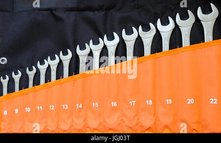 Set of combination spanners in wallet Stock Photo