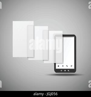 Phone with Layers and Icons - Abstract Black and White Technology, IT or Business Illustration Template in Freely Scalable and Editable Vector Format Stock Vector