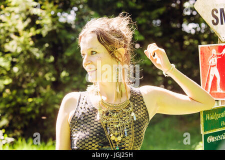 Hippie girl enjoying summer nature Stock Photo