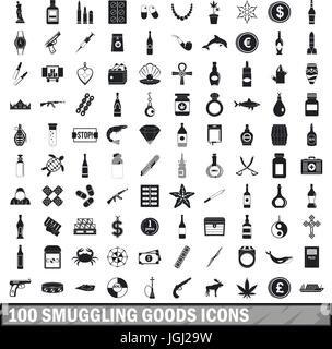 100 smuggling goods icons set, simple style  Stock Vector